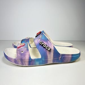 Crocs M6 W8 Classic Out Of This World Sandal Slides Blue Purple Tie-Dye Used